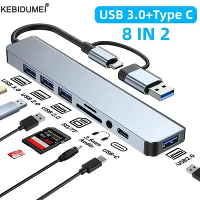 USB 3.0 유형 C 어댑터 도킹 Ststion USB 2.0 포트 TF SD 카드 리더기 Macbook Pro 컴퓨터용 오디오 출력 멀티 허브 분배기